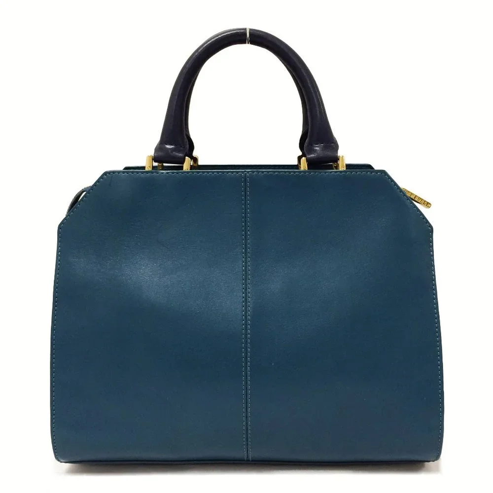Tory Burch Penelope Satchel Teal Leather Suede Navy Handles Crossbody Strap